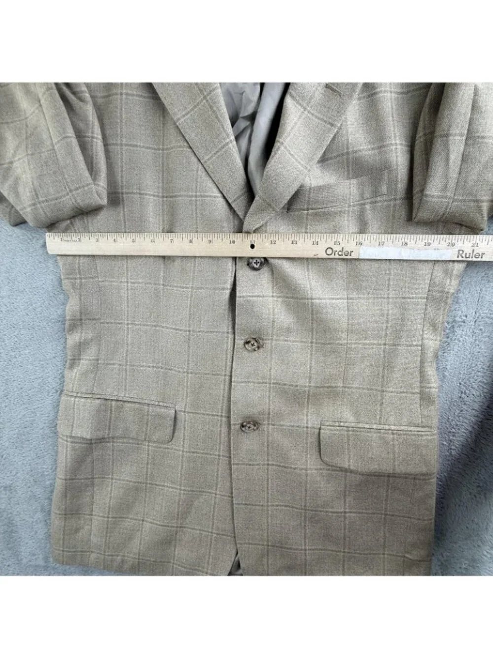 Jos A Bank Blazer Mens 39R Beige Windowpane Silk Wool Tweed Sport Coat Jacket